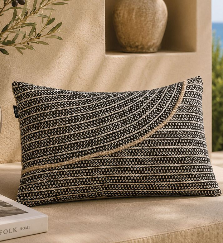 Home Deco and More Mirva Cotton Rectangular Filled And Vaccumed Cushion, Black, Packshot View