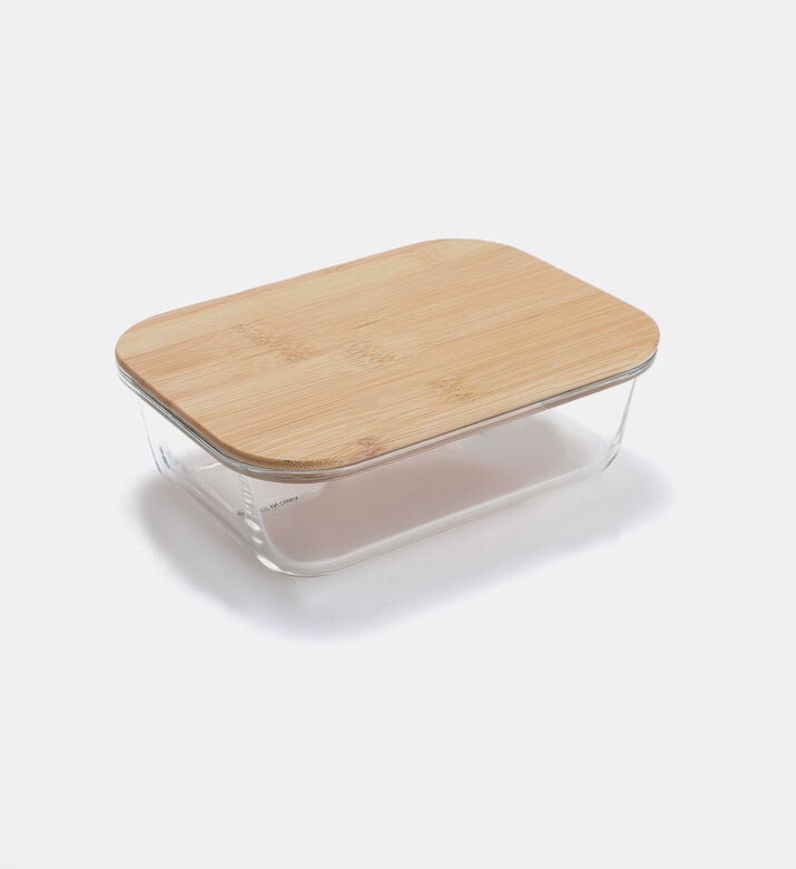 Glass Rectangle Bamboo Lid Container