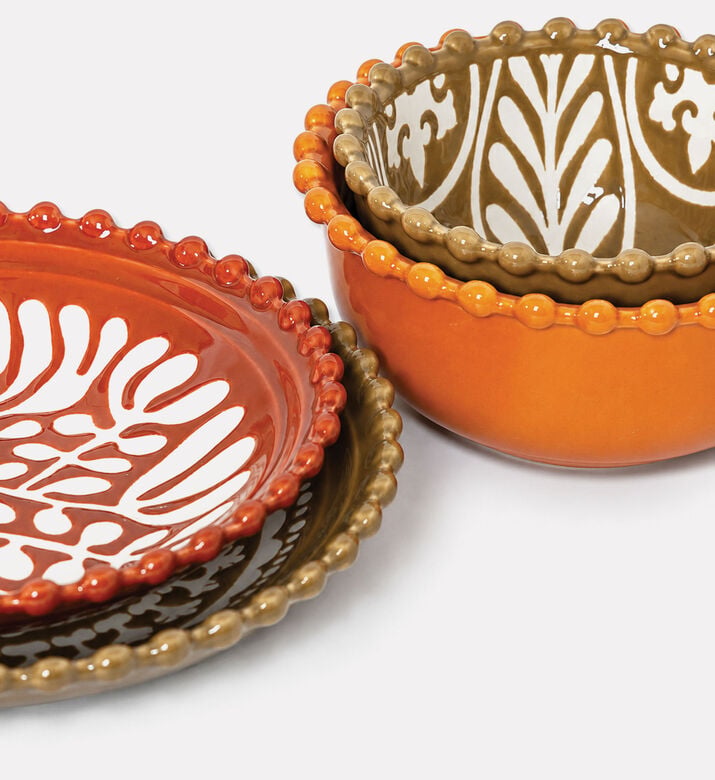 Home Deco and More Stacking Patterned 4-piece Bowl Plate Set, Packshot View