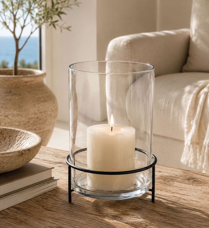 Jolipa Glass Cylindrical Large On-foot Hurricane, Packshot View