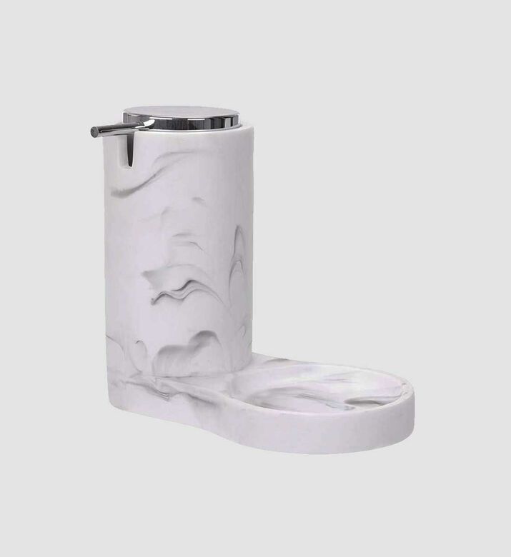 Home Deco and More Marble-print 2-in-1 Soap Dispenser, White, Packshot View