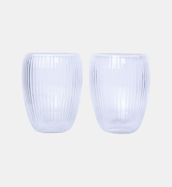 Double Wall Stripe Clear Glass Mug 2-piece Set - 280ml