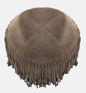 Home Deco and More Willow Suede Leather Round Pouf, Olive, Packshot View