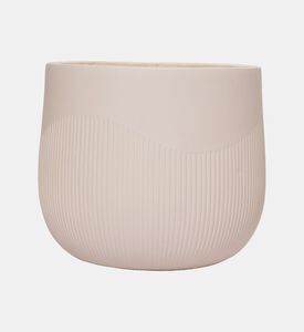 Home Deco and More Fiber Clay Half Ribbed Planter, Beige, 32-cm, Packshot View