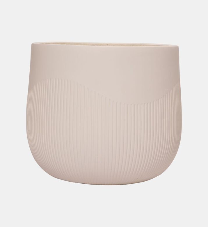 Home Deco and More Fiber Clay Half Ribbed Planter, Beige, 32-cm, Packshot View