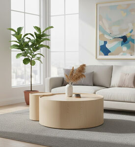 Home Deco and More Moon Oak Veneer Plywood Coffee And Side Table, Packshot View