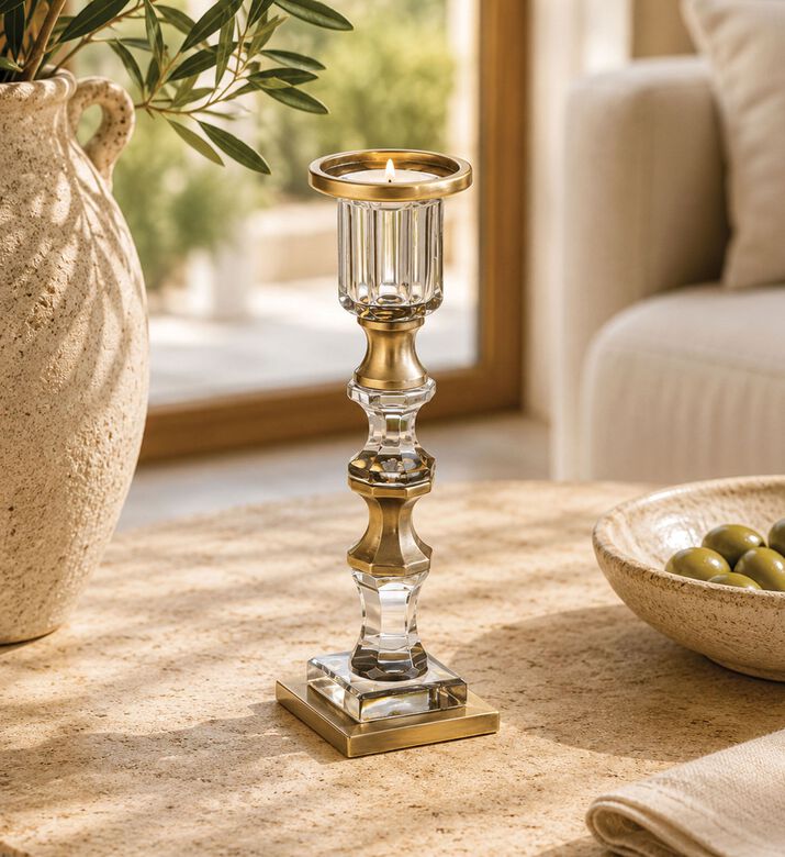 Glass Square Base Candle Holder