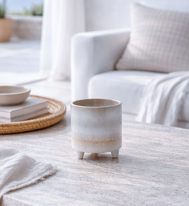 Home Deco and More Porcelain Footed Flower Pot, Beige, S, Packshot View