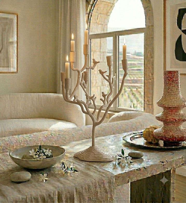 Light and Living Jardia Branch Candle Holder, White, 26x11x42-cm, Packshot View