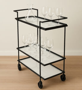 Home Deco and More Jitsu Wheeled Iron Marble Bar Trolley, Packshot View