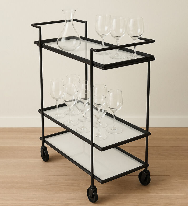 Home Deco and More Jitsu Wheeled Iron Marble Bar Trolley, Packshot View