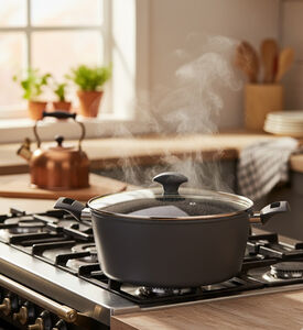 Home Deco and More Granite Glass Stockpot, Grey, 28-cm, Packshot View