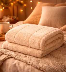 Home Deco and More Plaid Layered Blanket, Beige, Packshot View