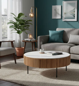 Home Deco and More Acacia Wood Ribbed Coffee Table, Packshot View