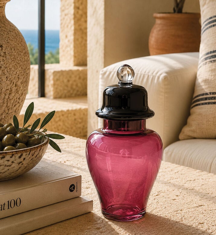Baci Milano Classic Glass Potiche 27 X 46 Cm, Fuchsia, 16x31-cm, Packshot View