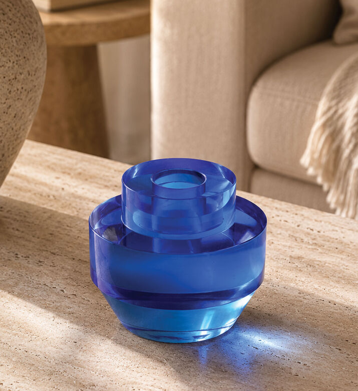 HK Living Amber Crystal Glass Cube Candle Holder, Blue, Packshot View