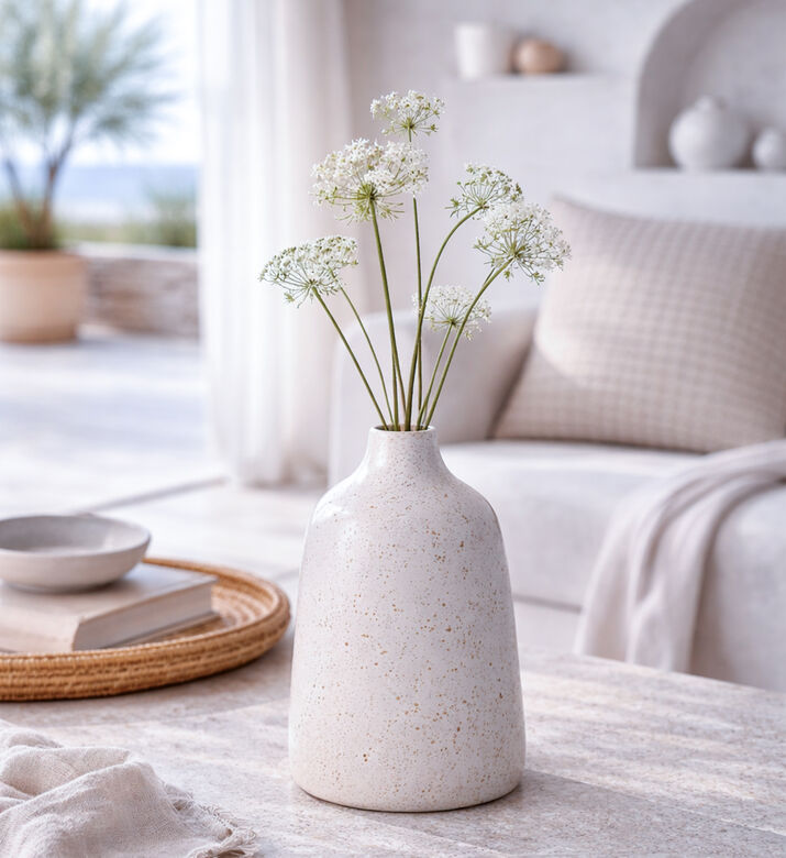 Home Deco and More Porcelain Spotted Pattern Vase, Cream, Packshot View