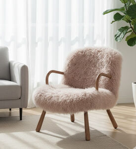 Home Deco and More Fur Round Wood Armrests Armchair, Packshot View