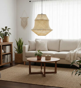 Light and Living Benira Cotton Pendant Lamp, Brown, 60x60x40-cm, Packshot View