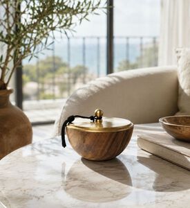 Nour Bougie Acacia Ceramic Bowl Candle, Light-brown, 9.5-cm, Packshot View