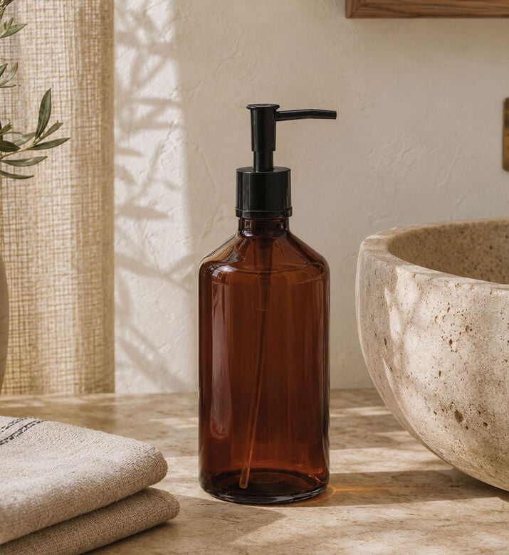 Home Deco and More Amber Glass Soap Dispenser, Packshot View