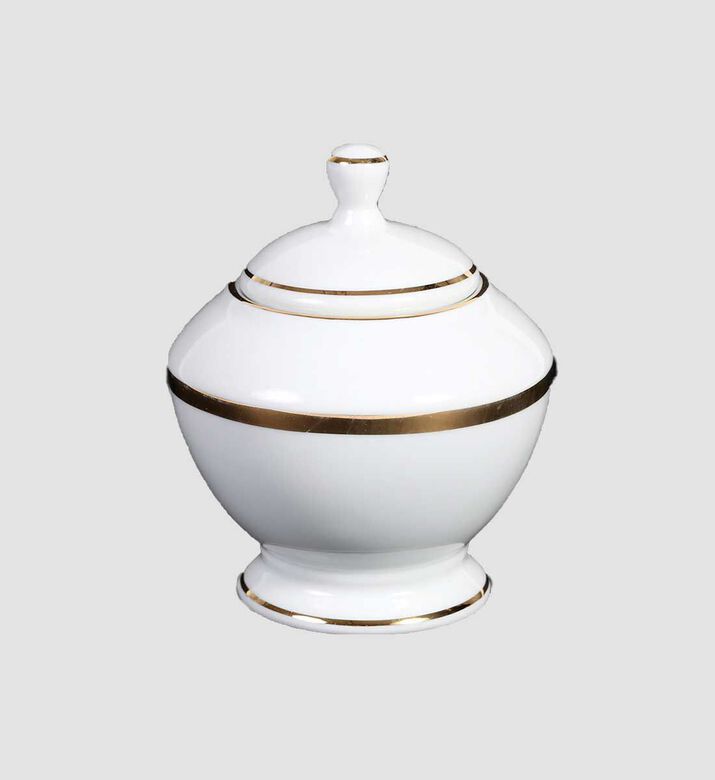 Home Deco and More Gold-rimmed Porcelain Sugar Box, Packshot View