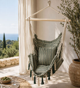 Home Deco and More Polycotton Striped Hanging Chair, Green, Packshot View