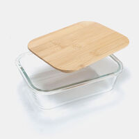 Glass Two-parts Bamboo Lid Contianer