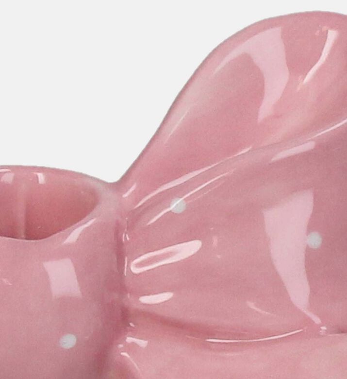 Candle Stick Bow Stoneware Pink