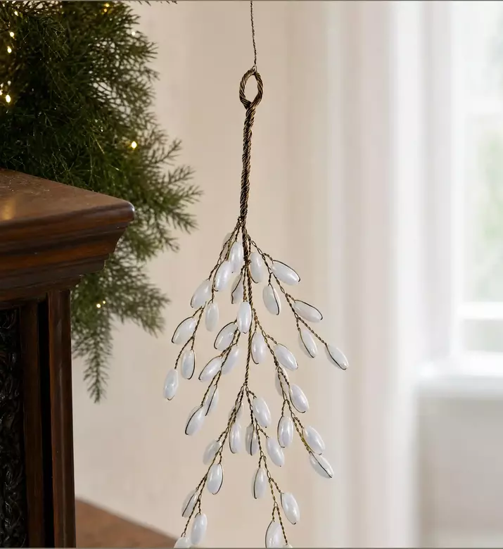 Shishi Glass Bead Bundle Hanging Pearl, White, 27-cm, Model View