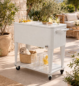 Home Deco and More Shani Iron Quart Rolling Cooler, White, Packshot View