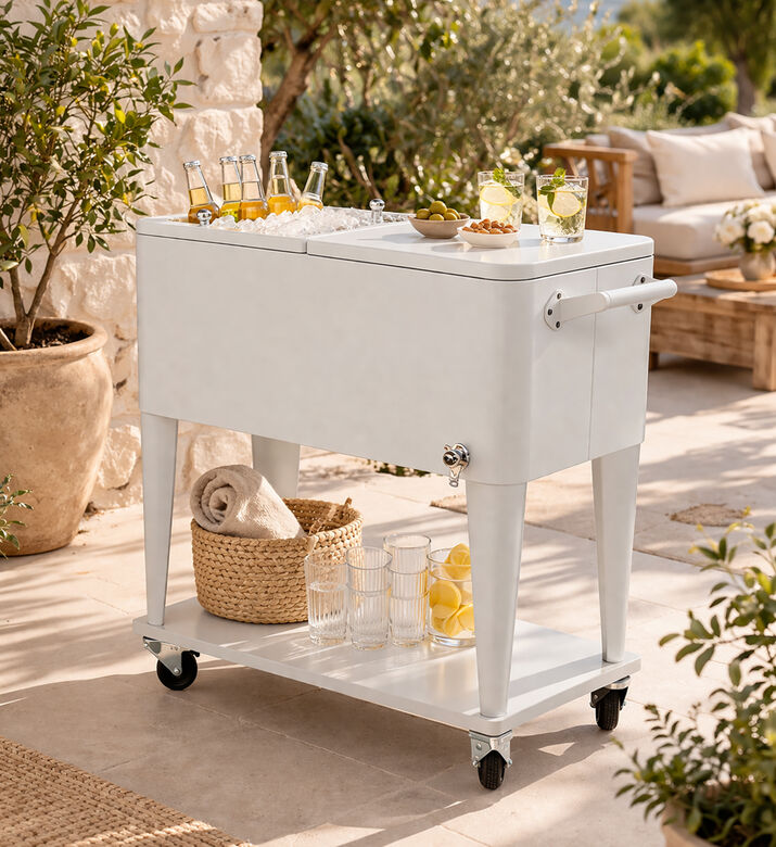 Home Deco and More Shani Iron Quart Rolling Cooler, White, Packshot View