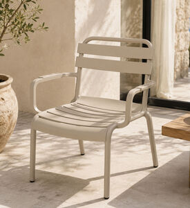 Home Deco and More Stackable Slatted Back Armset Chair, Beige, Packshot View