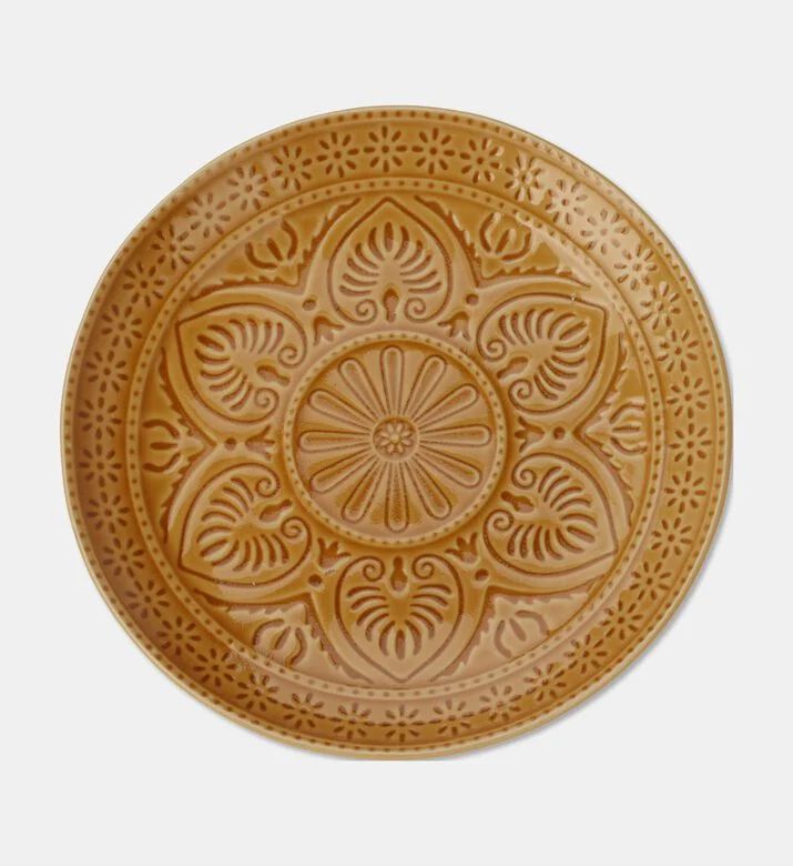 Home Deco and More Forest Green Embossed Leaf Plate, Brown, 27-cm, Packshot View