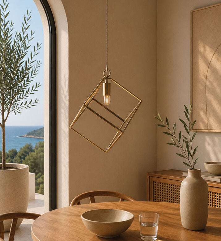 Light and Living Xavi Diamond Glass Hanging Lamp, Brown, 20x20x20-cm, Packshot View