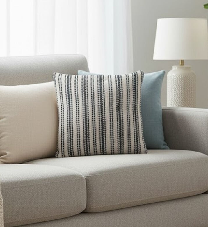 Home Deco and More Mill-dyed Cotton Stripped Square Cushion, Packshot View Home Deco and More Mill-dyed Cotton Stripped Square Cushion, Packshot View