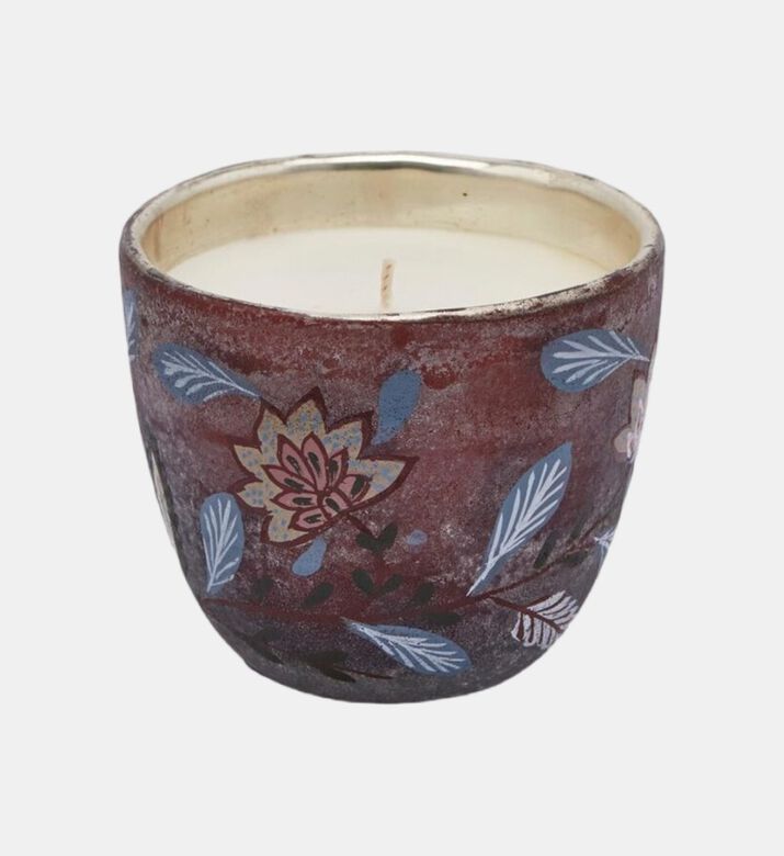 Vetro Floral Printed Potted Candle