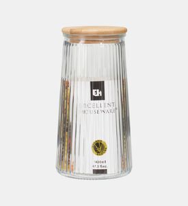 Bamboo Lid Glass Ribbed Jar