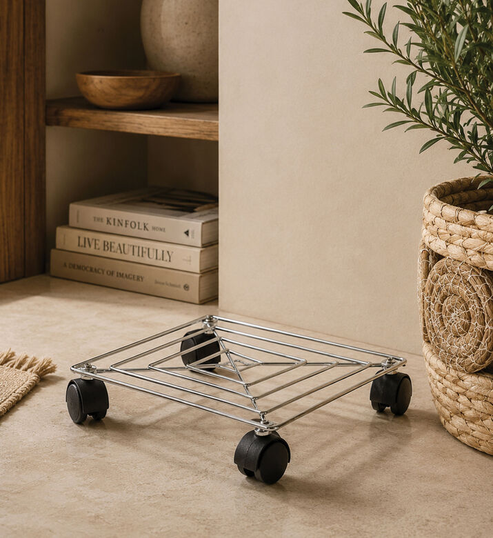 Home Deco and More Chrome Square Plant Trolley, Packshot View