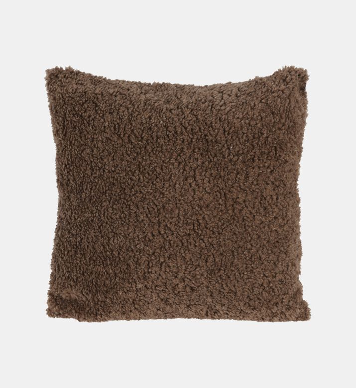 Home and Styling Teddy Fleece Front Cushion, Brown, Packshot View