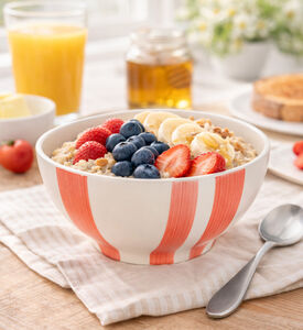 Siaki Stoneware Handpainted Stripes Bowl, Orange, Packshot View