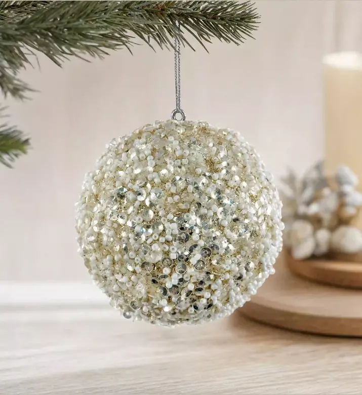 Shishi Sequin Bead Cream Ornament, Cream, 8-cm, Model View