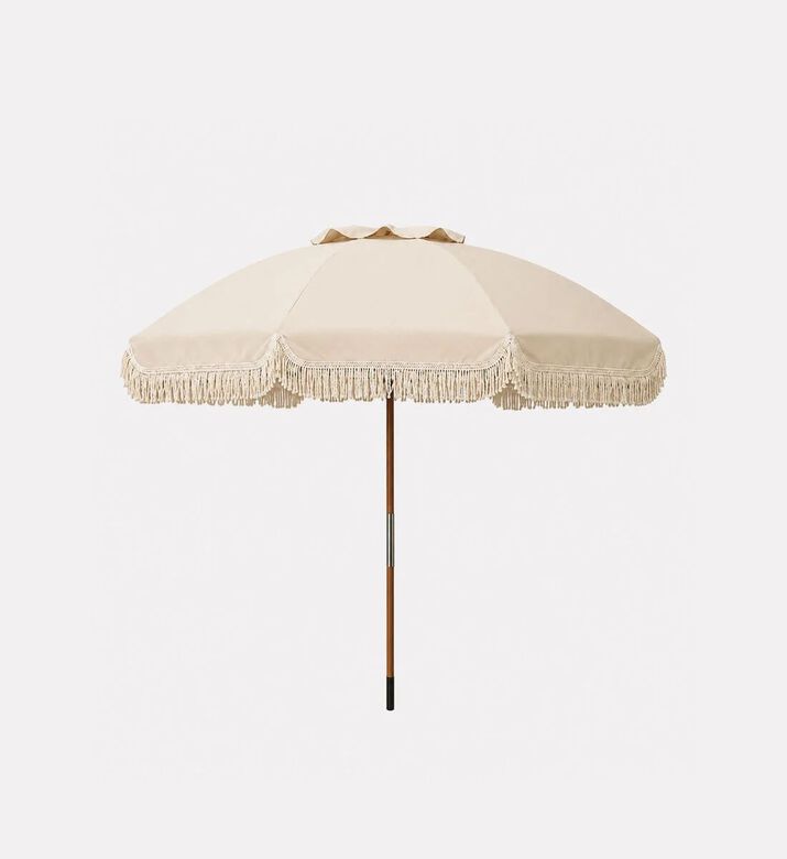 Home Deco and More Wooden Fringe Outdoor Umbrella, Cream, 180-cm, Packshot View