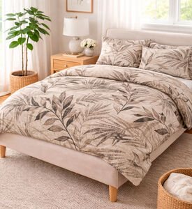Home Deco and More Organic Print Satin Bedset, Natural, 160x200-cm, Packshot View