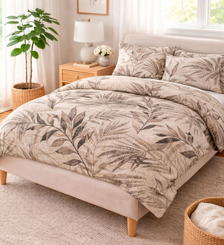 Home Deco and More Organic Print Satin Bedset, Natural, 160x200-cm, Packshot View