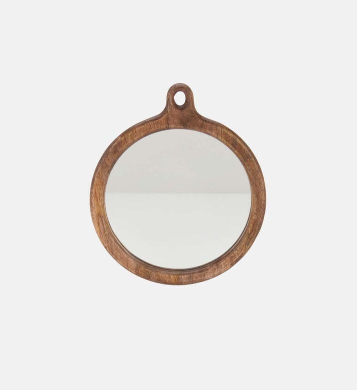 Home and Styling Walnut Wood Round Wall Mirror, Packshot View