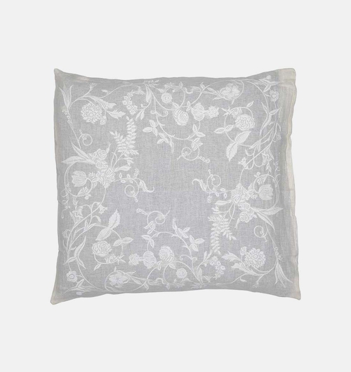 Linen Floral-embroidered Cushion