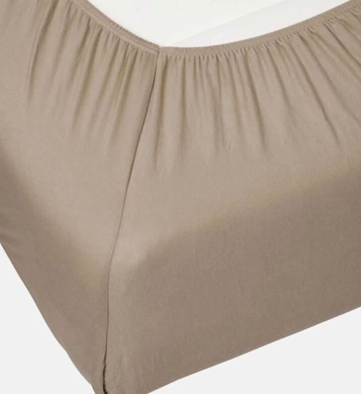 Home Deco and More Cotton Satin Bed Fitted Sheet, Taupe, 120x200-cm, Packshot View