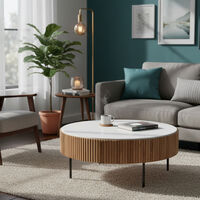 Acacia Wood Ribbed Coffee Table
