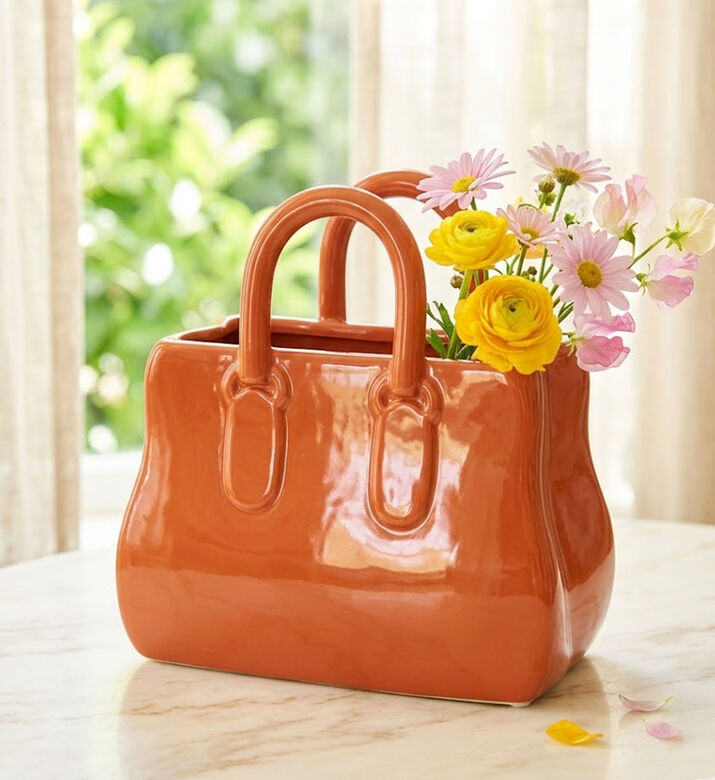 Kersten Shopping Bag Fine Earthenware Vase, Pink, Packshot View